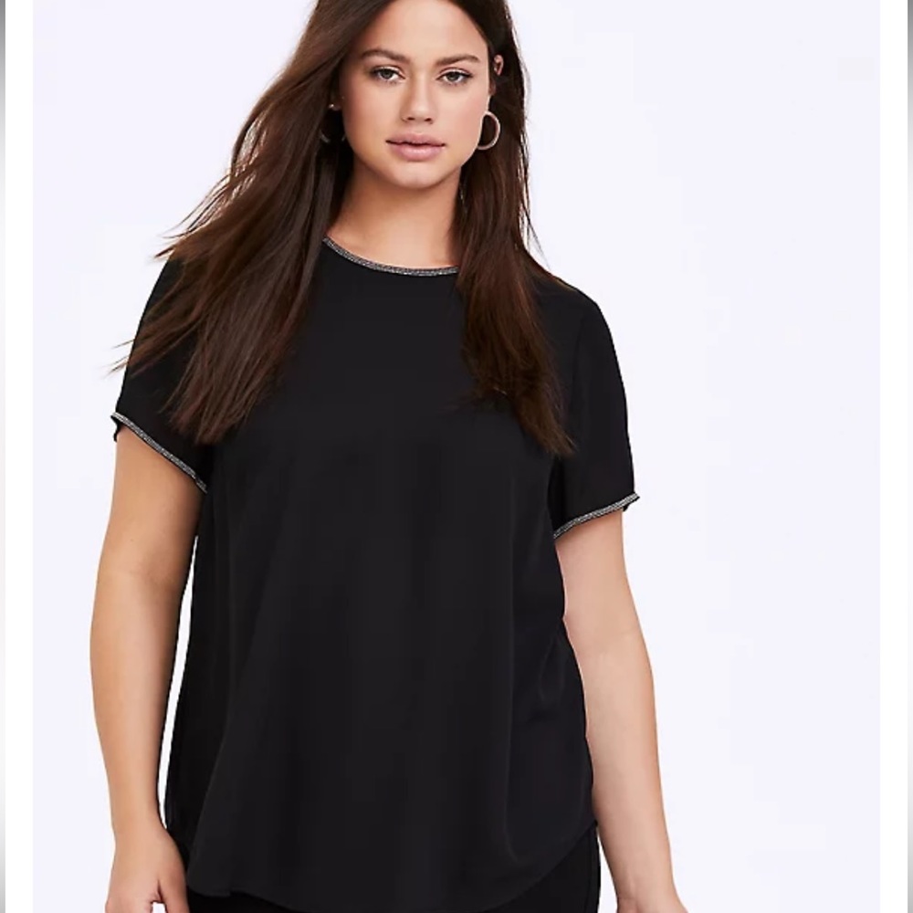 Torrid Abbey - Black Georgette Embellished Trim Blouse SIZE 0 NWT